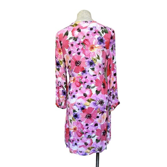 La Petite Etoile Paris Pink Floral Watercolor Faux Wrap Dress Cool Girl Summer - Picture 6 of 11